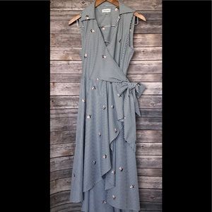 Calvin Klein striped floral wrap dress